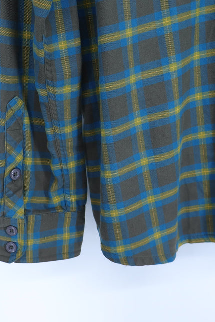 STIO Plaid Flannel Button Up Shirt Brown and Yellow Cotton Long Sleeve Men's L