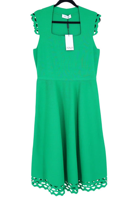 THE FOLD Vienna Sculpt Knit Midi Dress Emerald Green NWT Laser Cut Women's 10