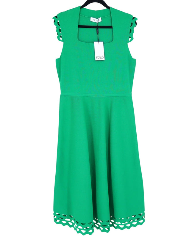 THE FOLD Vienna Sculpt Knit Midi Dress Emerald Green NWT Laser Cut Women's 10
