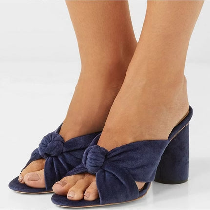 Loeffler Randall Celeste Heeled Sandals Eclipse Navy Front Knot Women's 5.5