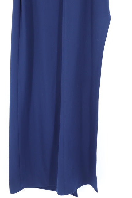 HALSTON HERITAGE Navy Blue Asymmetrical Gown Metal One Sleeve Women's 10