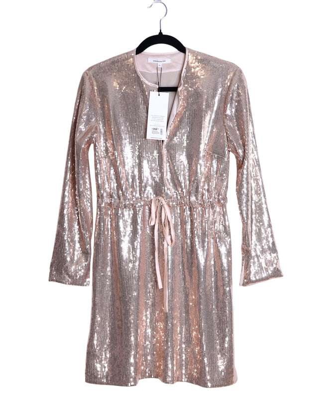 EMERSON FRY Sequin Keyhole Dress NWT Blush Long Sleeve Lined Women's XS