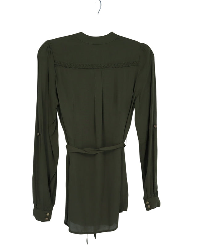 Odille Facile Camp Shirt Olive Green Belted Popover Tunic Long Sleeve Women's 4