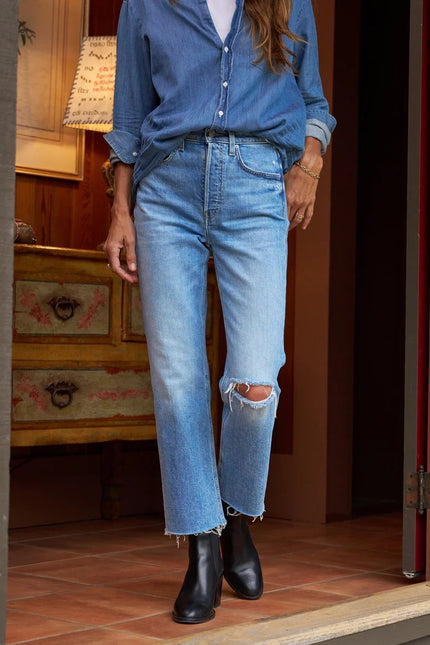 FRANK & EILEEN Monaghan Mom Jean 1997 Wash Distressed High Rise Denim Women's 27