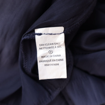 Ramy Brook Randi Puff Sleeve Top Navy Blue Split Tie Neck Satin Women's M