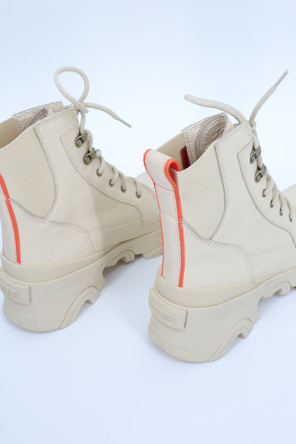 SOREL Brex Leather Lace Up Boot Bleached Ceramic Orange Waterproof Women's 9