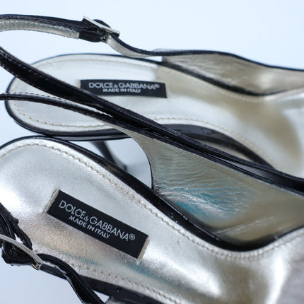 Dolce & Gabbana Lollo Slingback Heel Black Patent Leather Women's 39.5/US 9.5