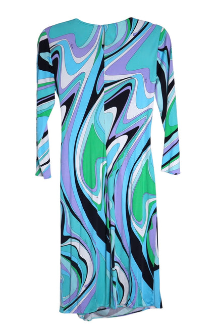 EMILIO PUCCI Blue Marmo Print Mini Dress Silk Faux Wrap Y2K Vtg Women's 40 US10