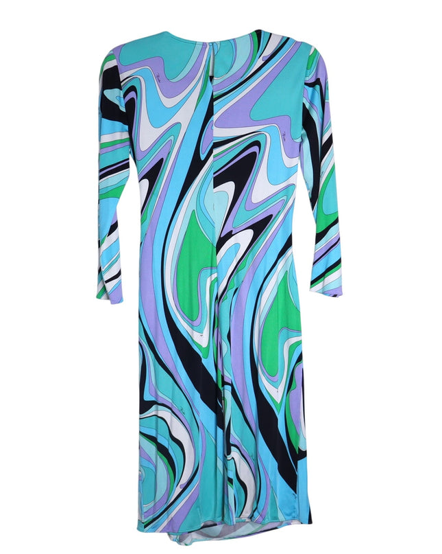 EMILIO PUCCI Blue Marmo Print Mini Dress Silk Faux Wrap Y2K Vtg Women's 40 US10