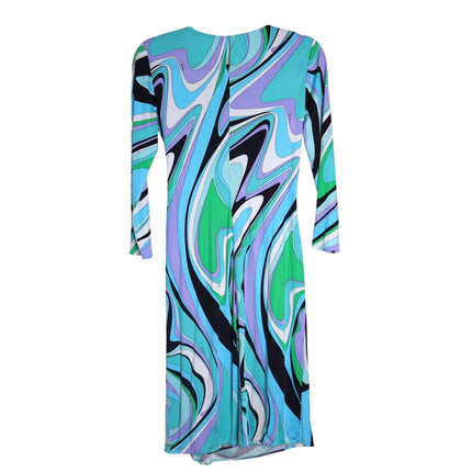 EMILIO PUCCI Blue Marmo Print Mini Dress Silk Faux Wrap Y2K Vtg Women's 40 US10