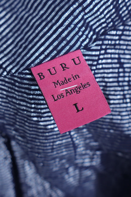BURU Button Maxi Shirt Dress Navy Blue 3/4 Sleeve A-Line Lagenlook Women's L