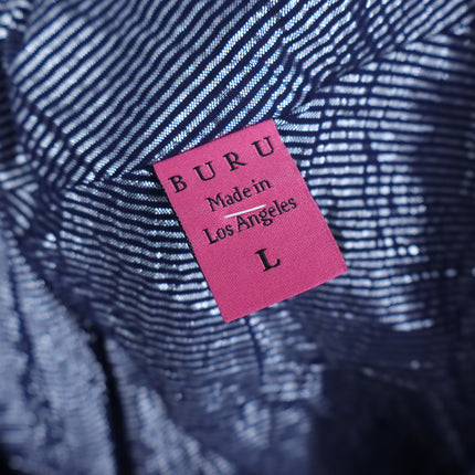 BURU Button Maxi Shirt Dress Navy Blue 3/4 Sleeve A-Line Lagenlook Women's L
