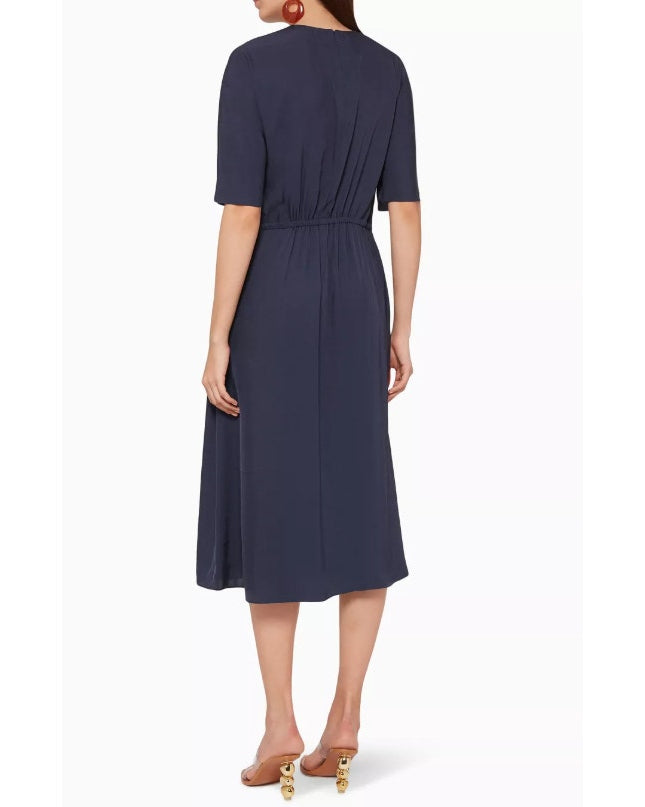 Vince Drape Twill T-Shirt Dress Marine Blue NWT Short Sleeve Women's XXS