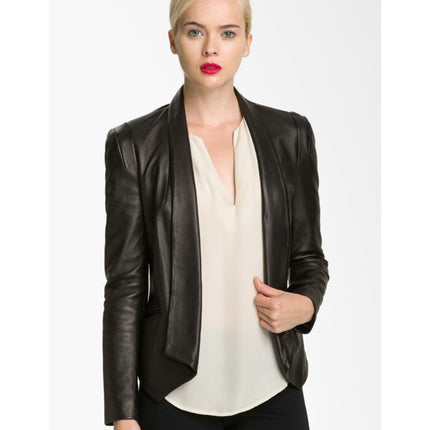 Rebecca Minkoff Beckly Open Blazer Black Lamb Leather Long Sleeve Women's XS
