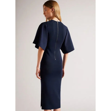 TED BAKER Lounia Bodycon Midi Dress Navy Blue Flare Sleeve Women's 2