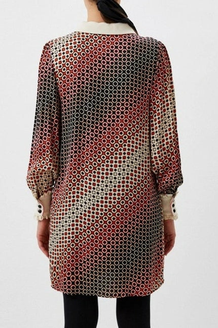 TARA JARMON Reyri Mini Dress Ecru Graphic Print Long Sleeve Women's 42/US L