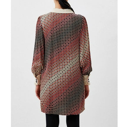 TARA JARMON Reyri Mini Dress Ecru Graphic Print Long Sleeve Women's 42/US L