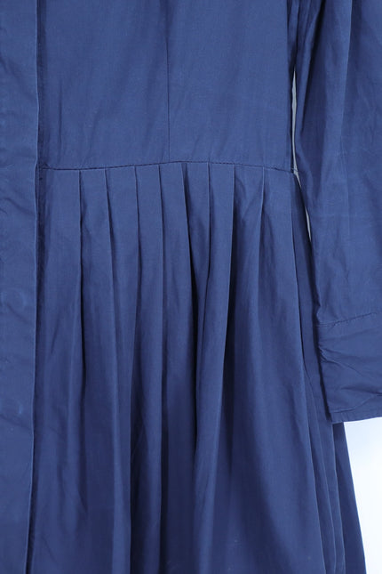 BURU Button Maxi Shirt Dress Navy Blue 3/4 Sleeve A-Line Lagenlook Women's L