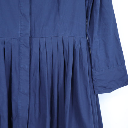 BURU Button Maxi Shirt Dress Navy Blue 3/4 Sleeve A-Line Lagenlook Women's L