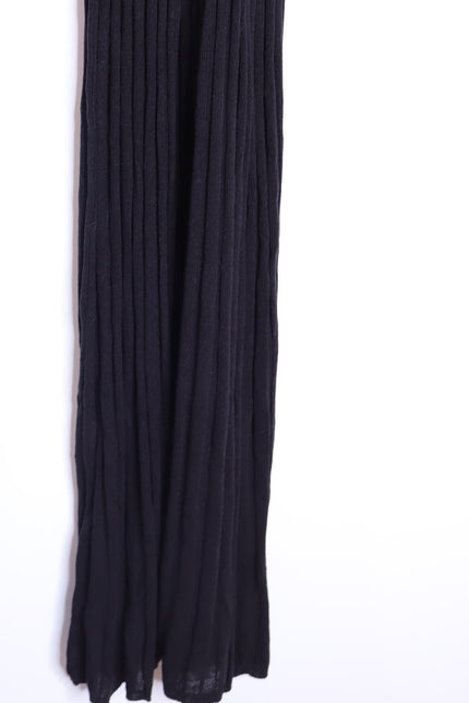 KAREN MILLEN NWT Linen Blend Racer Neck Knit Dress Black Full Skirt Women's XS