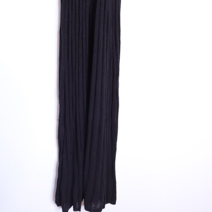 KAREN MILLEN Linen Blend Racer Neck Knit Dress NWT Black Full Skirt Women's XS