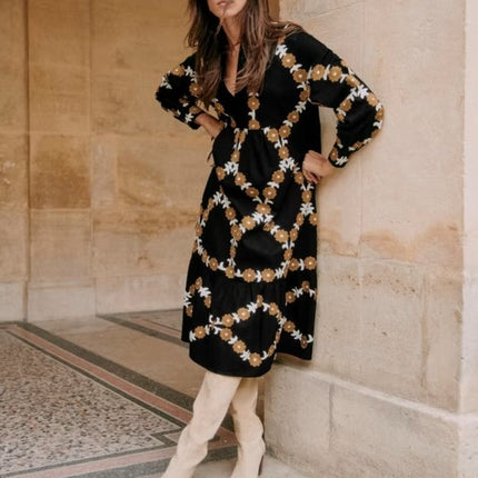 SEZANE Blandina Dress Black and Floral Ecru Embroidery Women's 40/US 8