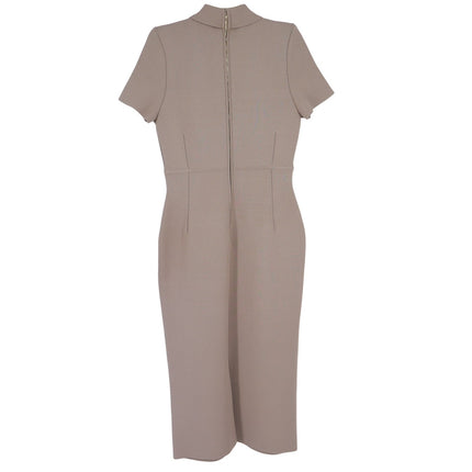 SCANLAN THEODORE Crepe Knit Collar Dress NWT Beige Camel Quiet Luxury Women's L