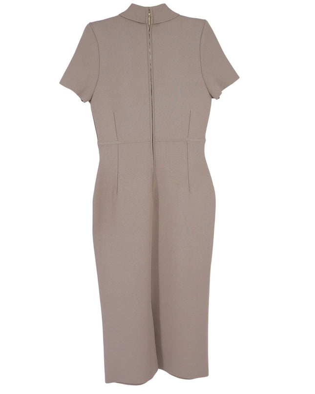 SCANLAN THEODORE Crepe Knit Collar Dress NWT Beige Camel Quiet Luxury Women's L