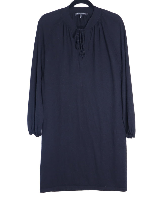 NAKED CASHMERE Long Sleeve Sweater Dress Black Shift Tassel Tie Women's M