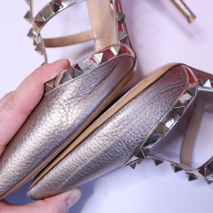 VALENTINO GARAVANI Rockstud Metallic Pumps Iron Ankle Strap Women's 41.5/US 11.5
