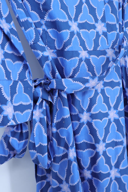 0039 ITALY Havanna Printed Wrap Midi Dress Blue 3/4 Sleeves Women's XS