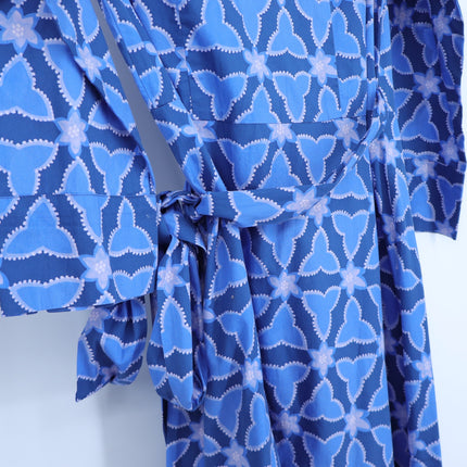 0039 ITALY Havanna Printed Wrap Midi Dress Blue 3/4 Sleeves Women's XS