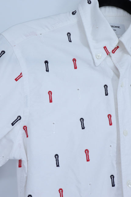 THOM BROWNE Embroidered Button Down Shirt White Long Sleeve Women's 1/US S