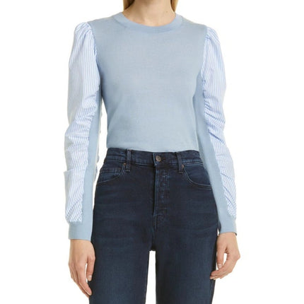 VERONICA BEARD Adler Mixed Media Sweater NWT Light Blue Merino Wool Women's XL