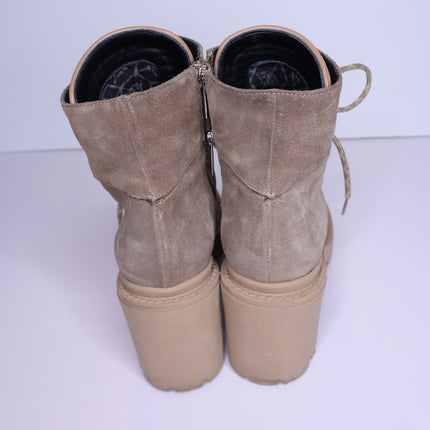 AQUATALIA Valia Platform Heeled Combat Boot Light Taupe Suede Women's 10.5