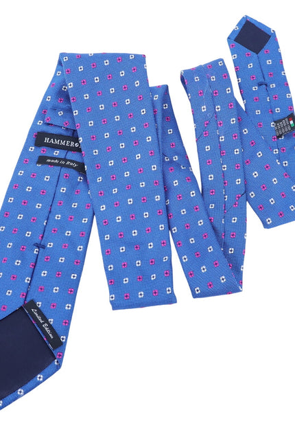 HAMMER MADE Blue Silk Neck Tie Embroidered Floral Businesswear Formal OS