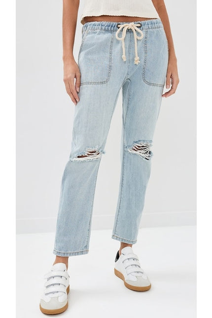 ONE TEASPOON Shabbies Drawstring Jean Blue Hustler Distressed Boyfriend Womens M