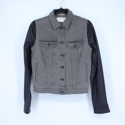 Rag & Bone Jean Jacket Iron Gray Black Leather Sleeves Denim Button Up Women's S