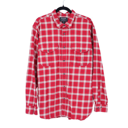 Filson Alaskan Flannel Shirt Red Cream Plaid Button Up Shirt Men's XL