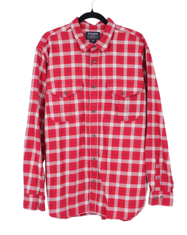 Filson Alaskan Flannel Shirt Red Cream Plaid Button Up Shirt Men's XL