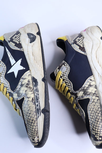 GOLDEN GOOSE Running Sole Sneaker Natural Snake Print and White Star Women's 40