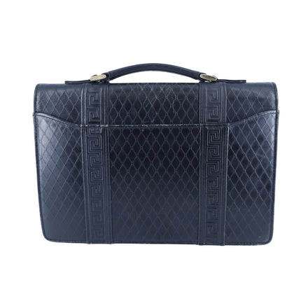 Versace Sunburst Leather Briefcase Vintage Black Embossed Gold & Silver