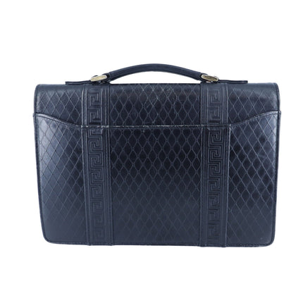 Versace Sunburst Leather Briefcase Vintage Black Embossed Gold & Silver