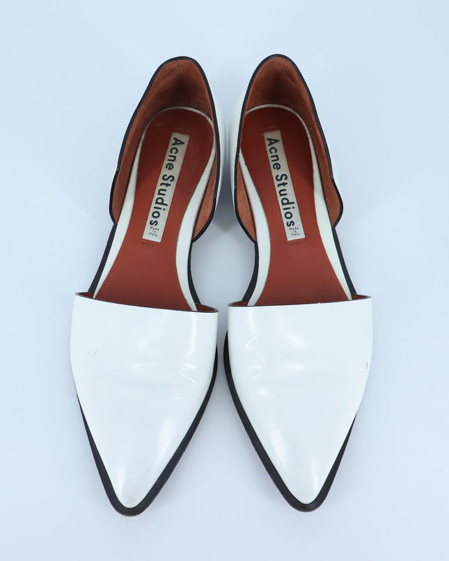 Acne Studios Medea D'Orsay Flats White Leather Pointed Toe Women's 38/US 7.5