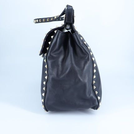 Valentino Garavani Rockstud Shoulder Bag Black Leather Turn Lock Purse