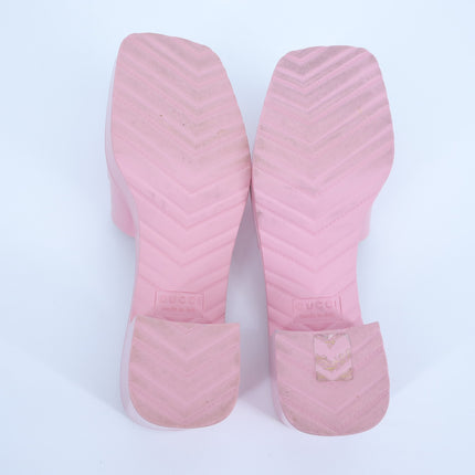 GUCCI Platform Heeled Slides Wild Rose Pink Rubber Logo Slip On Women's 36/US 6