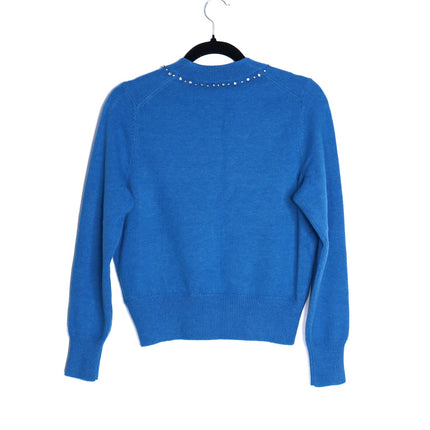 KATE SPADE Bow Embellished V Neck Sweater NWT Bright Cerulean Women's S