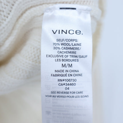 Vince Button Cuff Sweater Ivory Cashmere Wool Mock Neck Pullover Women's M