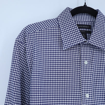 Banana Republic Slim Fit Button Up Shirt Blue White Gingham Long Sleeve Men's M