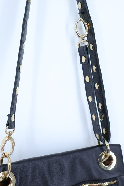 HAMMITT Large Montana Reversible Crossbody Bag Black Leather and Gold Envelope
